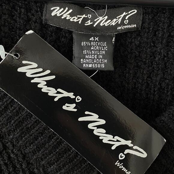 NEW WHAT'S NEXT? Chunky Knit V Neck Sweater Black Size 4X Long Sleeve Winter - Picture 3 of 3